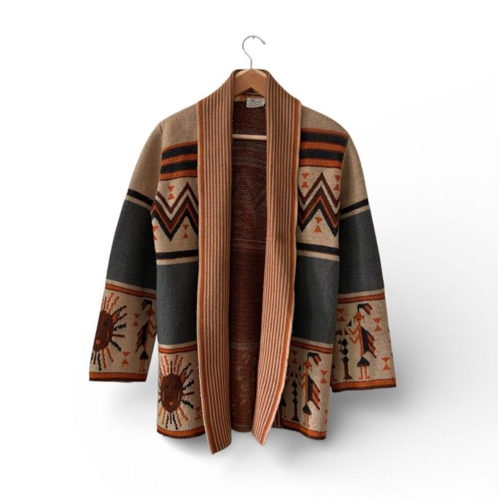 Vintage Sabra Wintuk 70s Cardigan Sweater Southwest Aztec Tribal Boho S/M